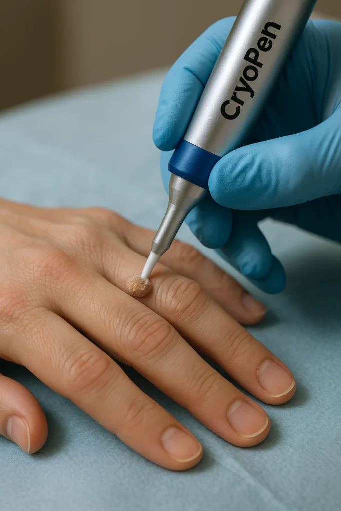 example of cryopen wart removal Sunderland treatment on a persons finger