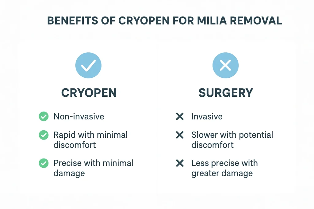 Benefits of cryopen for milia removal Sunderland compared to surgical treatments.