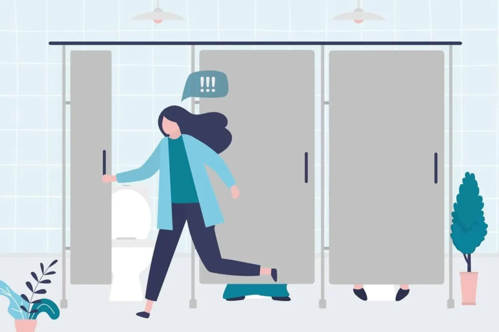 graphic of Urine incontinence Sunderland woman running to the toilet.