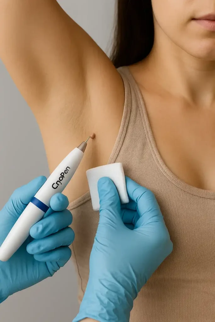 woman having cryopen to remove underarm skin tags Sunderland